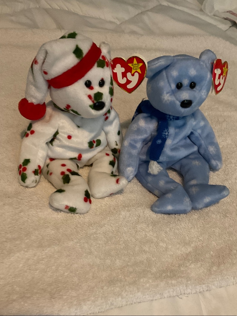 ⬛️Ty Beanie Babies Holiday Teddy Bear Duo - 1998 Holly & 1999 Snowflake W/Tags